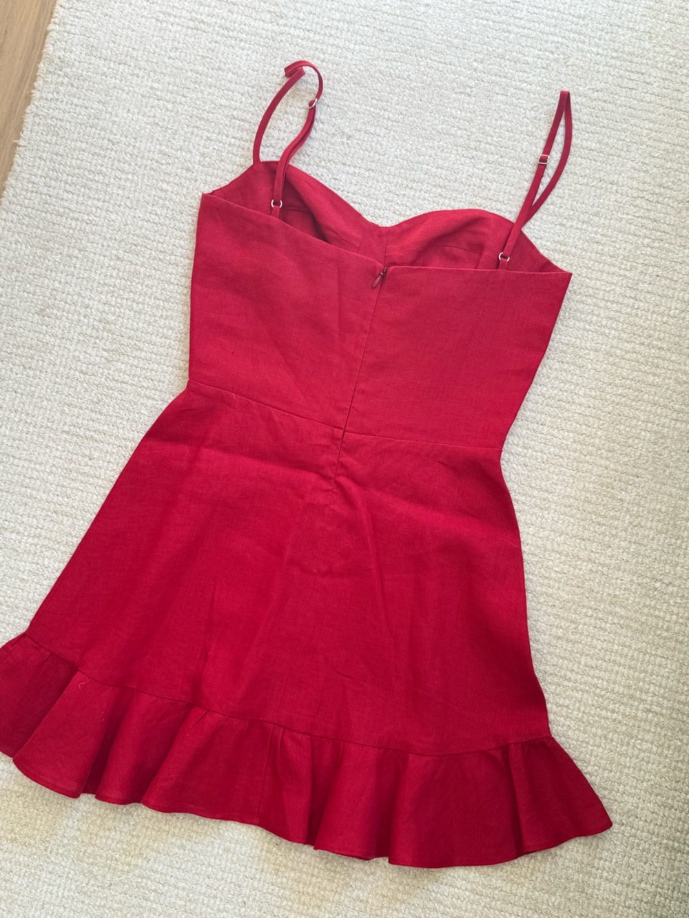 Reformation Red Linen Strapless Ruffle Mini Dress - Picture 2 of 3